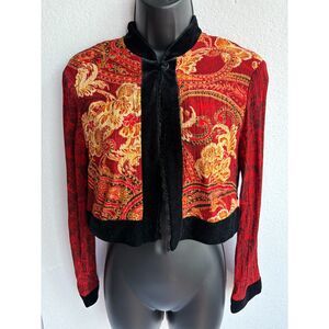 Vintage Carole Little Evening Jacket 4 Petite Asian Motif Velvet Floral Paisley